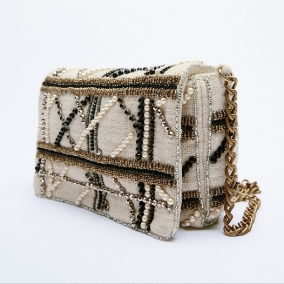 Zara Women’s Ivory beaded Crossbody Bag -Good condition - Picture 2 of 10